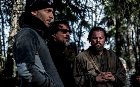 Emmanuel Lubezki, Alejandro González Iñárritu, Leonardo DiCaprio - REVENANT Zmrtvýchvstání - Z natáčení