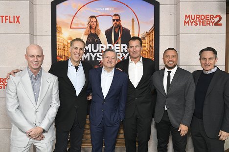 Netflix Premiere of Murder Mystery 2 on March 28, 2023 in Los Angeles, California - Tripp Vinson, James D. Stern, Ted Sarandos, Scott Stuber, Jason Young, Ori Marmur