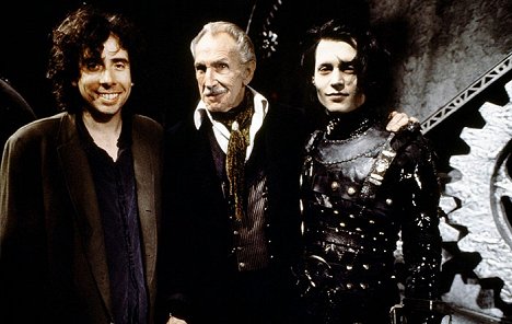 Tim Burton, Vincent Price, Johnny Depp - Edward mit den Scherenhänden - Dreharbeiten