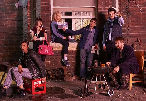 Zawe Ashton, Kimberley Nixon, Joe Thomas, Jack Whitehall - Fresh Meat - Werbefoto