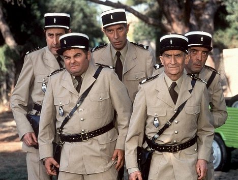 Guy Grosso, Maurice Risch, Jean-Pierre Rambal, Louis de Funès, Michel Modo - Le Gendarme et les extra-terrestres - Van de set