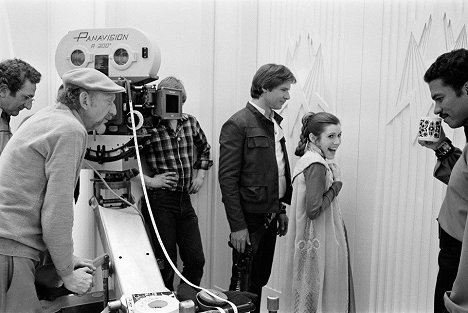 Peter Suschitzky, Harrison Ford, Carrie Fisher, Billy Dee Williams - Rymdimperiet slår tillbaka - Kuvat kuvauksista