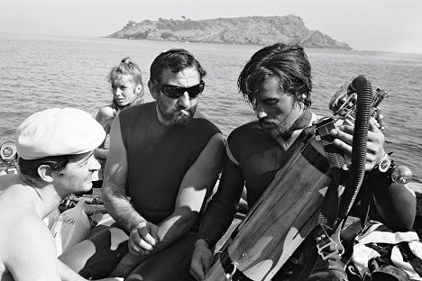 Serge Reggiani, Joanna Shimkus, Lino Ventura, Alain Delon - Tres aventureros - Del rodaje