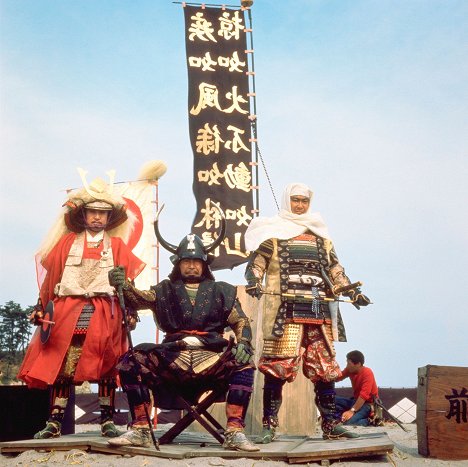Kinnosuke Yorozuya, Toshirō Mifune, Yūjirō Ishihara - Fúrin kazan - Del rodaje