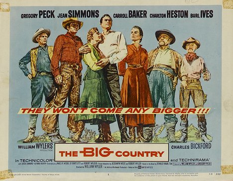 Charles Bickford, Charlton Heston, Carroll Baker, Gregory Peck, Jean Simmons, Burl Ives, Chuck Connors - The Big Country - Lobbykaarten