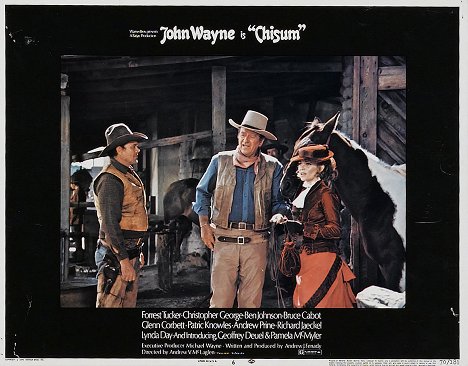 Ben Johnson, John Wayne, Pamela McMyler - Chisum - Lobbykarten