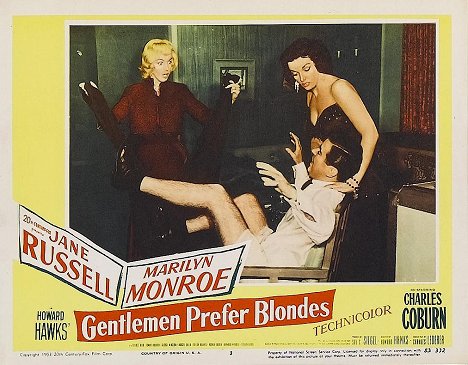 Marilyn Monroe, Elliott Reid, Jane Russell - Gentlemen Prefer Blondes - Lobbykaarten