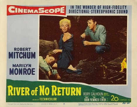 Tommy Rettig, Marilyn Monroe, Robert Mitchum - River of No Return - Lobbykaarten