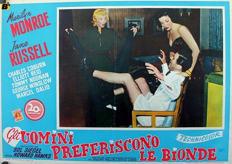 Marilyn Monroe, Elliott Reid, Jane Russell - Gentlemen Prefer Blondes - Lobbykaarten