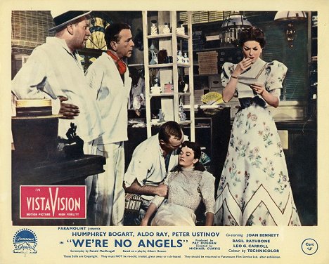 Peter Ustinov, Humphrey Bogart, Aldo Ray, Gloria Talbott, Joan Bennett - We're No Angels - Lobby Cards