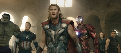 Chris Evans, Chris Hemsworth, Scarlett Johansson, Jeremy Renner - Avengers: Age of Ultron - Kuvat elokuvasta
