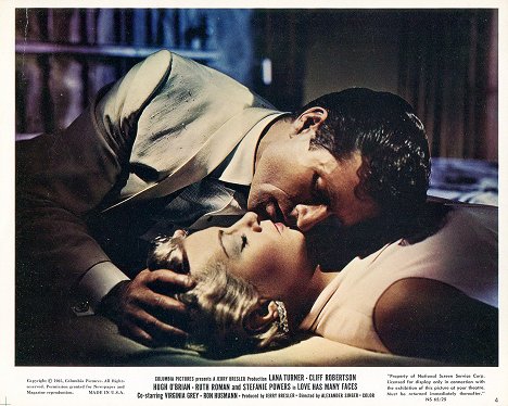 Lana Turner, Hugh O'Brian - Love Has Many Faces - Lobbykaarten