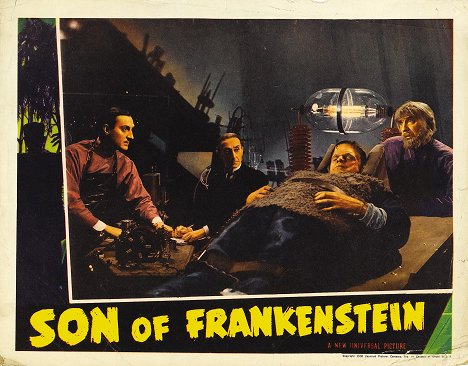 Basil Rathbone, Edgar Norton, Boris Karloff, Bela Lugosi - Son of Frankenstein - Lobby karty