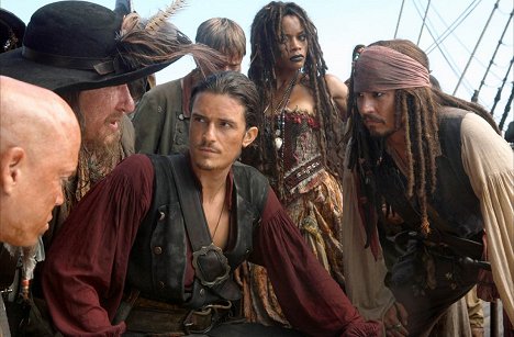 Geoffrey Rush, Orlando Bloom, Mackenzie Crook, Naomie Harris, Johnny Depp - Pirates of the Caribbean 3 - Am Ende der Welt - Filmfotos