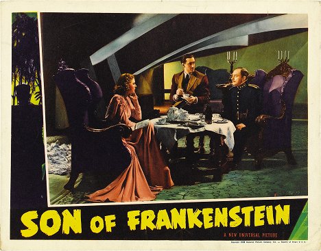 Josephine Hutchinson, Basil Rathbone, Lionel Atwill - Frankensteins Sohn - Lobbykarten