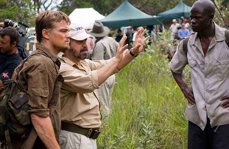 Leonardo DiCaprio, Edward Zwick, Djimon Hounsou - Diamante de sangre - Del rodaje