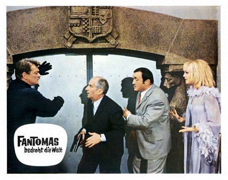 Jean Marais, Louis de Funès, Jacques Dynam, Mylène Demongeot - Fantomas bedroht die Welt - Lobbykarten