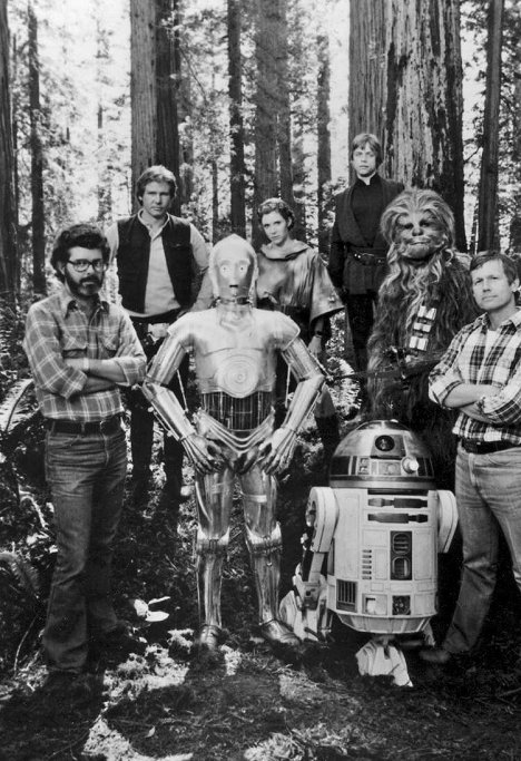 George Lucas, Harrison Ford, Carrie Fisher, Mark Hamill, Peter Mayhew, Richard Marquand - Star Wars: Episode VI - Return of the Jedi - Van de set