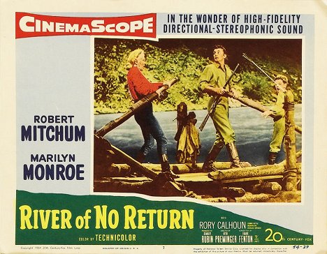 Marilyn Monroe, Robert Mitchum, Tommy Rettig - River of No Return - Lobbykaarten