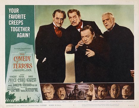Basil Rathbone, Vincent Price, Peter Lorre, Boris Karloff - Le Croque-mort s'en mêle - Cartes de lobby