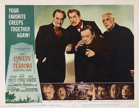 Basil Rathbone, Vincent Price, Peter Lorre, Boris Karloff - Ruhe sanft GmbH - Lobbykarten