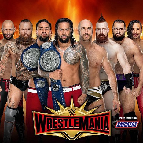 Trevor Mann, Tom Budgen, Jonathan Solofa Fatu, Joshua Samuel Fatu, Claudio Castagnoli, Stephen Farrelly, Miroslav Barnyashev, Shinsuke Nakamura - WrestleMania 35 - Werbefoto