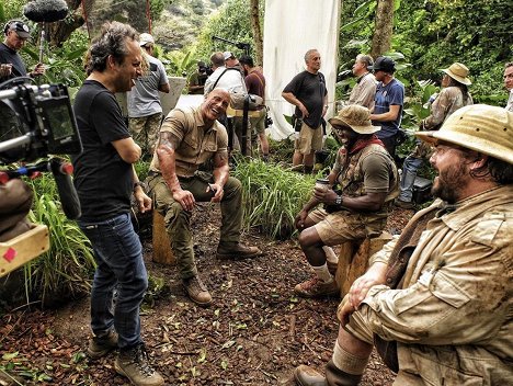 Jake Kasdan, Dwayne Johnson, Kevin Hart, Jack Black - Jumanji: O Nível Seguinte - De filmagens