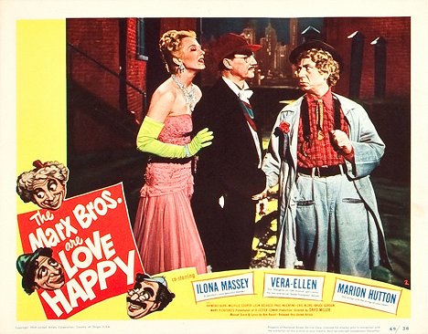Ilona Massey, Groucho Marx, Harpo Marx - Love Happy - Lobby karty