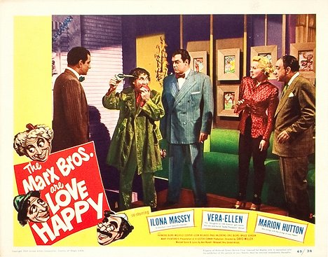 Harpo Marx, Raymond Burr, Ilona Massey - Love Happy - Lobby Cards