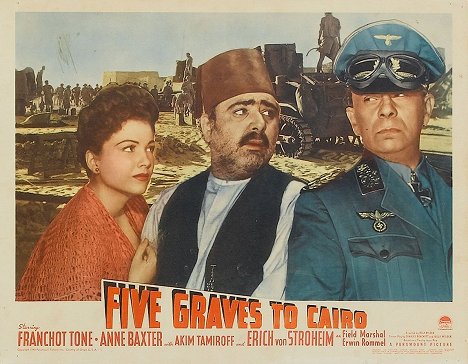 Anne Baxter, Akim Tamiroff, Erich von Stroheim - De vijf geheimen van de woestijn - Lobbykaarten