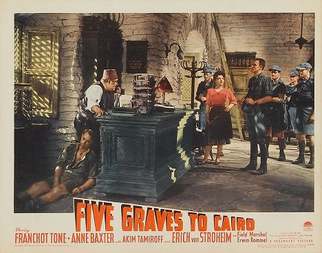 Franchot Tone, Akim Tamiroff, Anne Baxter, Peter van Eyck - Five Graves to Cairo - Lobby Cards