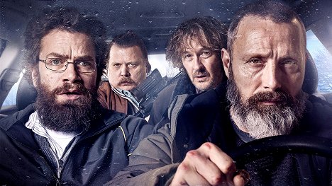 Nikolaj Lie Kaas, Nicolas Bro, Lars Brygmann, Mads Mikkelsen - Oikeuden metsästäjät - Promokuvat