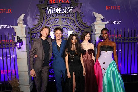 World premiere of Netflix's "Wednesday" on November 16, 2022 at Hollywood Legion Theatre in Los Angeles, California - Percy Hynes White, Hunter Doohan, Jenna Ortega, Emma Myers, Joy Sunday - Wednesday - Events