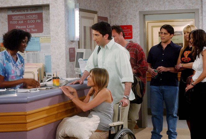 Friends - The One Where Rachel Has a Baby: Part 1 - Van film - Jennifer Aniston, David Schwimmer, Matthew Perry, Matt LeBlanc, Lisa Kudrow, Courteney Cox