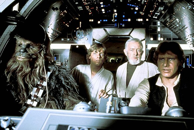 Hviezdne vojny IV - Nová nádej - Z filmu - Peter Mayhew, Mark Hamill, Alec Guinness, Harrison Ford