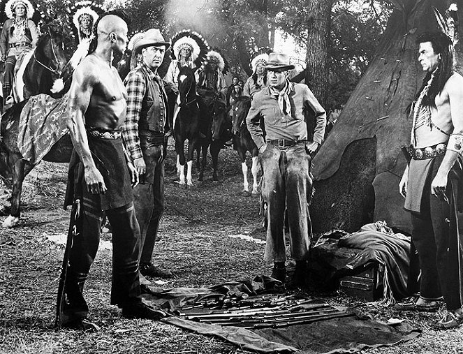 Dos cabalgan juntos - De la película - Woody Strode, James Stewart, Richard Widmark, Henry Brandon