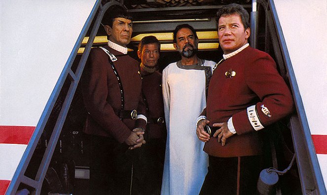 Star Trek V - Am Rande des Universums - Filmfotos - Leonard Nimoy, DeForest Kelley, Laurence Luckinbill, William Shatner
