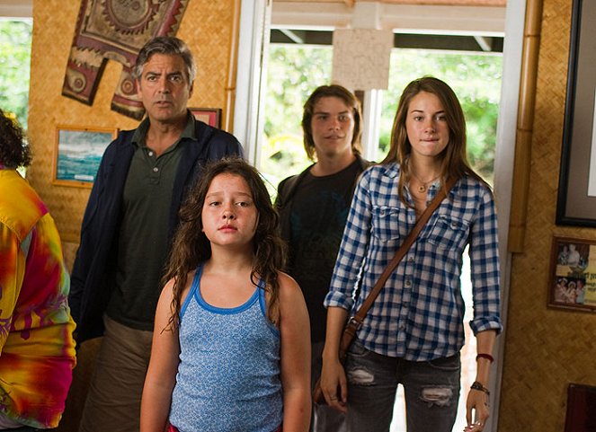 Los descendientes - De la película - George Clooney, Amara Miller, Nick Krause, Shailene Woodley