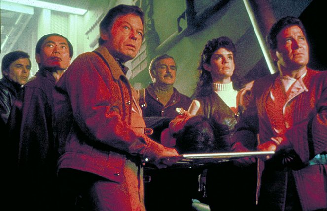 Star Trek III: Auf der Suche nach Mr. Spock - Filmfotos - Walter Koenig, George Takei, DeForest Kelley, James Doohan, Robin Curtis, William Shatner
