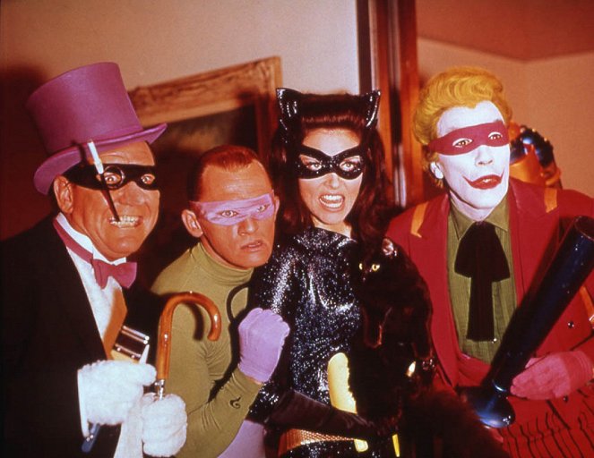 Batman hält die Welt in Atem - Dreharbeiten - Burgess Meredith, Frank Gorshin, Lee Meriwether, Cesar Romero