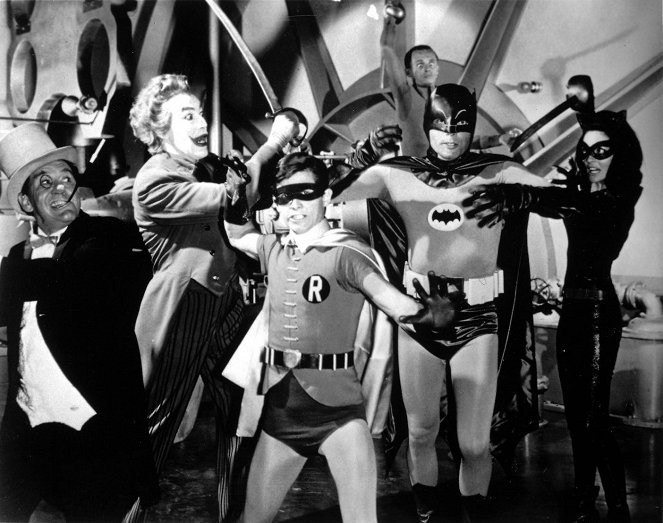Batman hält die Welt in Atem - Filmfotos - Burgess Meredith, Cesar Romero, Burt Ward, Frank Gorshin, Adam West, Lee Meriwether