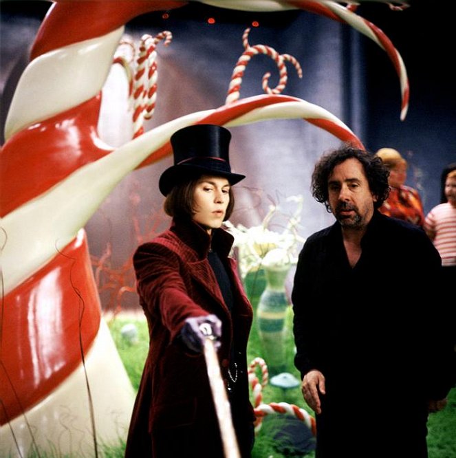 Charlie e a Fábrica de Chocolate - De filmagens - Johnny Depp, Tim Burton