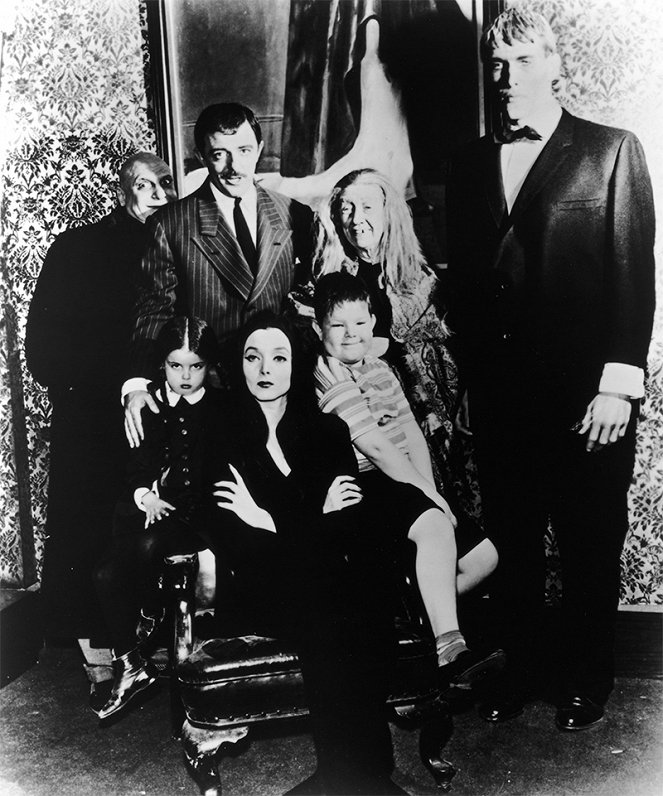 Die Addams Family - Werbefoto - Jackie Coogan, Lisa Loring, John Astin, Carolyn Jones, Ken Weatherwax, Marie Blake, Ted Cassidy