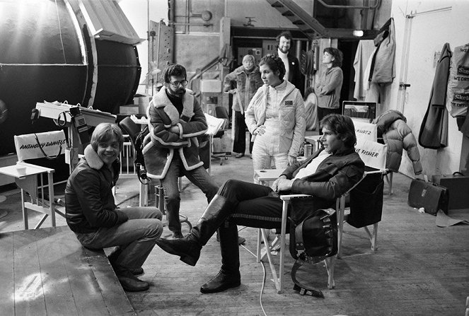 Das Imperium schlägt zurück - Dreharbeiten - Mark Hamill, George Lucas, Carrie Fisher, Harrison Ford