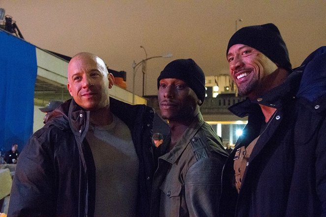 Rychle a zběsile 7 - Z natáčení - Vin Diesel, Tyrese Gibson, Dwayne Johnson