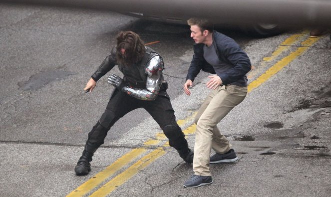 Captain America: The Winter Soldier - Van de set - Sebastian Stan, Chris Evans