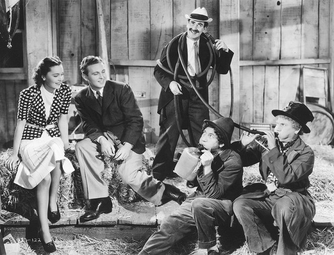 Kobylkáři - Z filmu - Maureen O'Sullivan, Allan Jones, Groucho Marx, Chico Marx, Harpo Marx