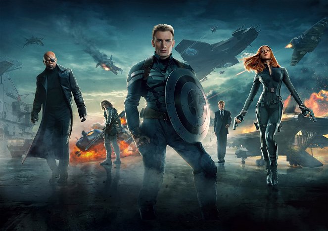 Capitán América: El soldado de invierno - Promoción - Samuel L. Jackson, Sebastian Stan, Chris Evans, Robert Redford, Scarlett Johansson