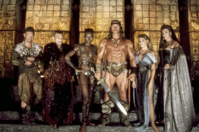 Conan hävittäjä - Promokuvat - Tracey Walter, Mako, Grace Jones, Arnold Schwarzenegger, Olivia d'Abo, Sarah Douglas