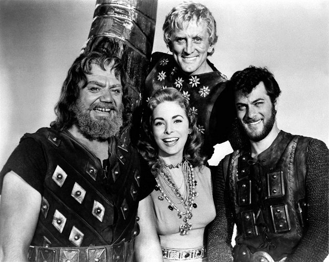 Die Wikinger - Dreharbeiten - Ernest Borgnine, Janet Leigh, Kirk Douglas, Bernard Herschel Schwartz